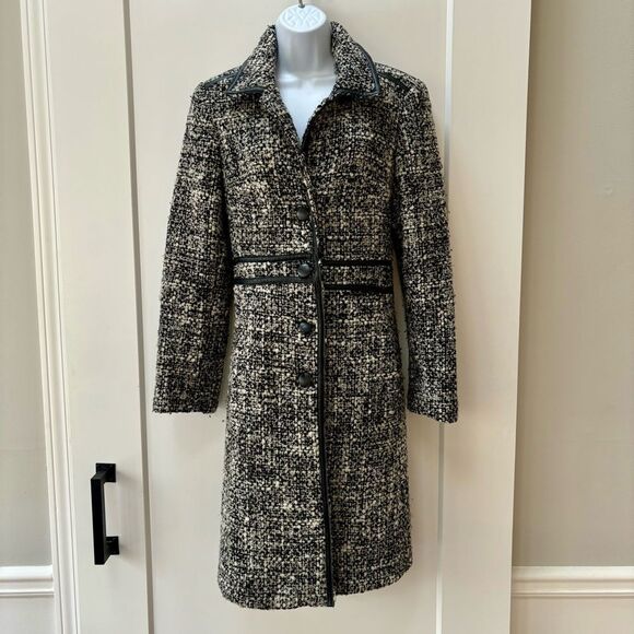 Arden B Luxe black and white tweed coat faux leather trim women’s size M - Picture 1 of 7